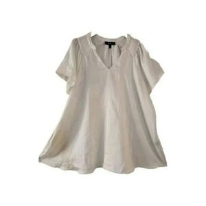 Lane Bryant Top Flutter Sleeve Collarless Ivory Size 18 V-neck Women's